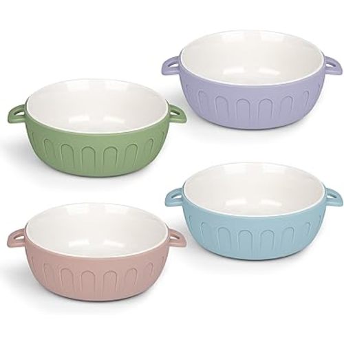 iNeibo 4 Packs Porcelain Baby Bowls with Silicone Sleeve for Toddler Feeding, BPA-Free, Non Slip, Microwave & Dishwasher Safe
