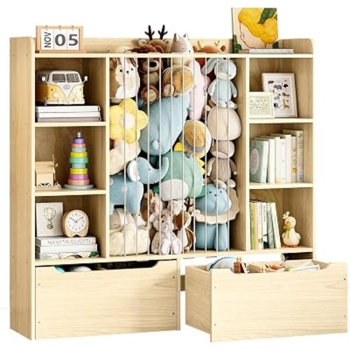 Wooden 3-in-1 Stuffed Animal Storage, Toy Storage and Kids bookshelf