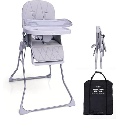 Foldable Baby High Chair with Easy Clean Double-Layer Tray, Adjustable Foot Rest, Safety First 5 Point Harness, Compact Space Saver Baby Feeding Chair Portable for Travel