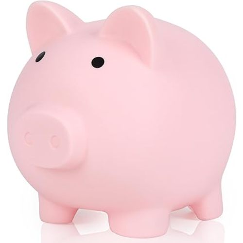 H&W Piggy Bank for Kids, Plastic Coin Bank, Unbreakable Money Banks（Pink）