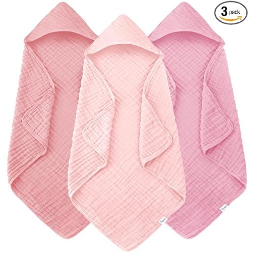Muslin Hooded Baby Bath Towels - 3 Pack 100% Cotton Ultra-Soft Towels for Newborns, Infants, Toddlers - 32x32 Inch - Highly Absorbent, Quick-Dry Essentials for Bath Time, Beach, Pool, Sakura Series