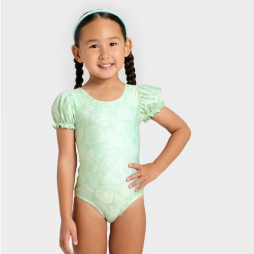 Toddler Girls' Puff Sleeve Seashell One Piece Swimsuit - Cat & Jack™ Green
