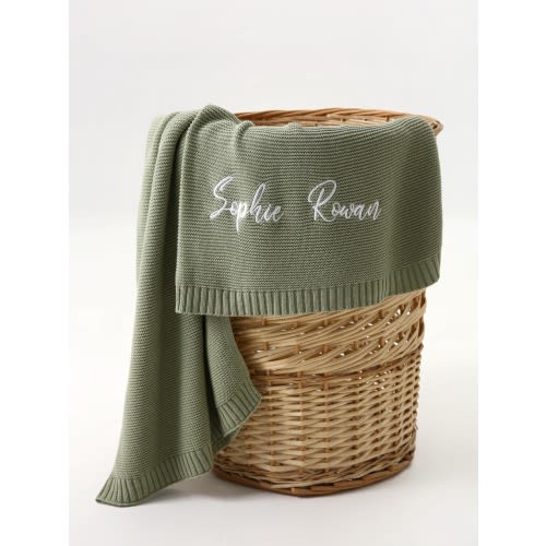 Personalized Organic Cotton Knit Baby Blanket: Embroidered Name Keepsake