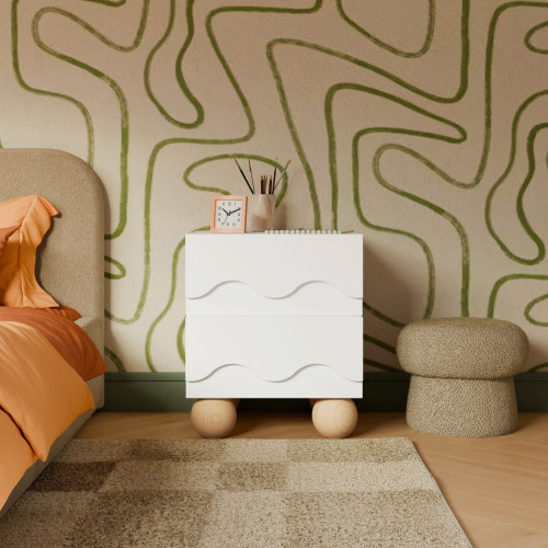 babyletto Lido Wave Assembled Nightstand - White/Honey