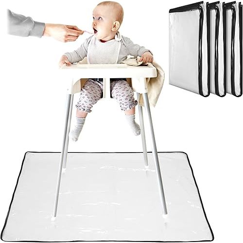 Wenqik 3 Pcs 47''x47'' Waterproof Washable Baby Splat Mat for Under High Chair Mat Clear Plastic Floor Protector Splash Mat for Under High Chair Art Floor Cover for Food Spills Kids Room