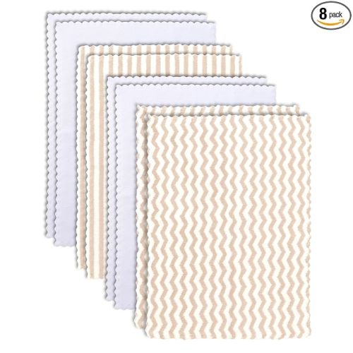 8 Pack Super Soft Baby Burp Cloths, Baby Washcloths, Ultra Absorbent Large Newborn Burping Cloth for Boy and Girl, Milk Spit Up Rags, Unisex for Baby Sensitive Skin, Brown and White, 16 × 12 Inch