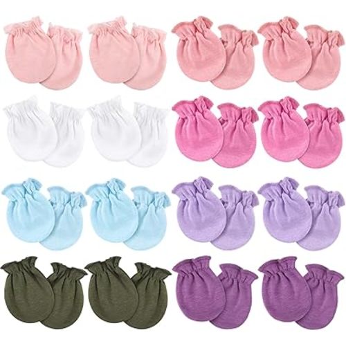 Newborn Baby Mittens No Scratch Cotton Elastic Wrist Gloves Infant Toddler Mittens for Baby Boy Girl 0-6 Months