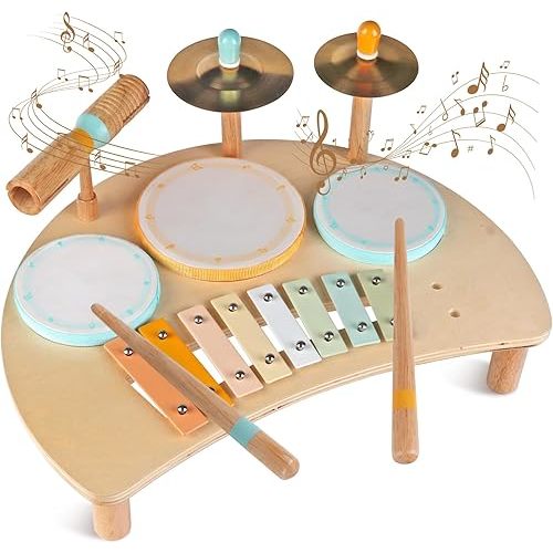 Toddlers Drum Set Toys for 1 Year Old Boy Girls,Baby Drum with Xylophone for Toddlers 1-3,Musical Instruments, Kids Wooden Montessori Toys for Babies, Christmas Birthday Gifts for Age 1 2 3+
