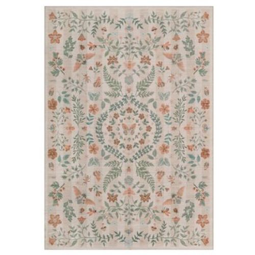 Insect Botanical Washable Area Rugs , Boho Under Table Carpet for Living Room Bedroom Dining Room Playroom Nursery Kids Room Office Farmhouse