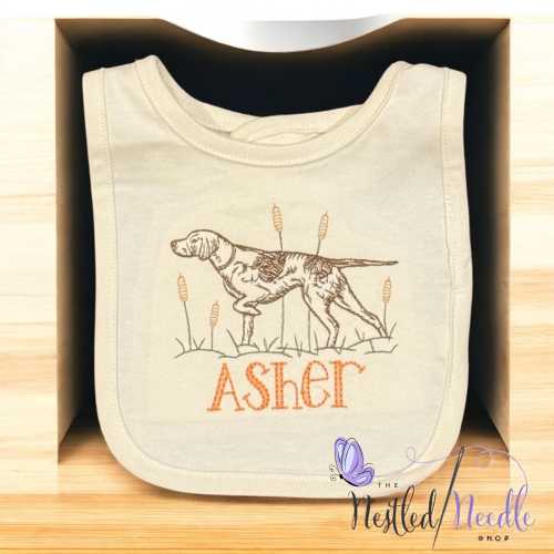 Embroidered Hunting Dog Baby Bib/Personalized Hunting Dog Baby Bib/Hunting Theme Baby Bib/Baby Boy Hunting Dog Bib/Baby Girl Hunting Dog Bib