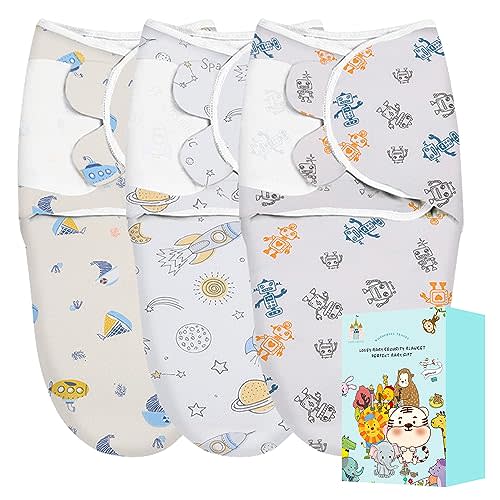 Cute Castle 3-Pack Baby Swaddle Sleep Sacks - Perfect Boxs - Newborn Swaddle Sack - Ergonomic Baby Swaddles Warp Blanket for Boys and Girls (Small 0-3 Months), Robot, Spacecraft, Sailboat