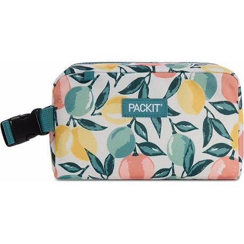 PackIt Freezable Small Insulated Snack Box, Citrus Orchard, with EcoFreeze Technology (Built-in Ice Pack), Mini Cooler or Small Lunch Bag, For Fresh Snacks On the Go, for Work, Gym, or Travel
