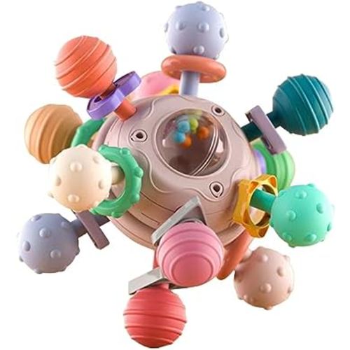 Baby Teething Toys Sensory Baby Toys chew Toys Teething Ball Rattle teethers Toys Grasping Activities Baby Toys for 0-6-12-18 Months Girls Boys Gifts（Pink）
