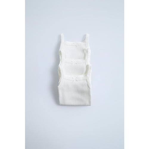 THREE-PACK OF RIBBED STRAP BODYSUITS - Oyster-white | ZARA United States