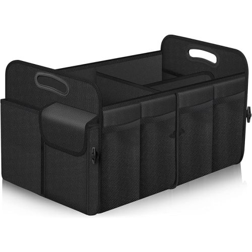 Femuar Car Trunk Organizer, Trunk Storage Organizer with 72L Large Capacity Waterproof Collapsible and 11 Pockets, Trunk Organizer for Suv/Jeep/Sedan, Large Size, Black