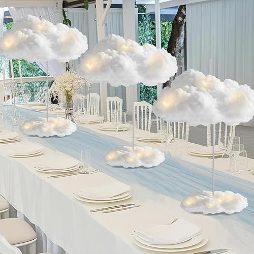 6 Set Cloud Baby Shower Decorations for Table Centerpiece Hanging Cloud Ceiling Artificial Clouds LED Light Decor DIY Kit for Room Wall 3D Fake Fluffy Cotton Clouds Prop for Party Birthday Nursery