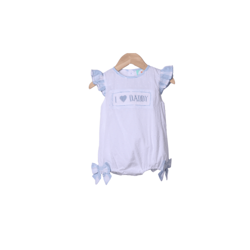 Smocked I Love Daddy Blue Buffalo Check White Swiss Dot Bubble