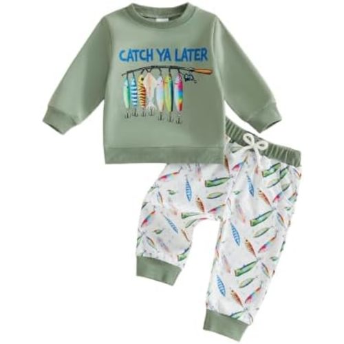 Kupretty Toddler Baby Boy Clothes Fishing Outfit Sweatshirt Pants Set