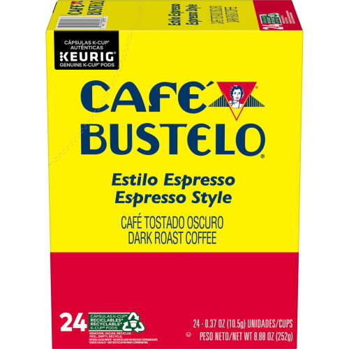 Cafe Bustelo Espresso Style, Dark Roast Coffee, Keurig K Cup Pods, 24 Count Box