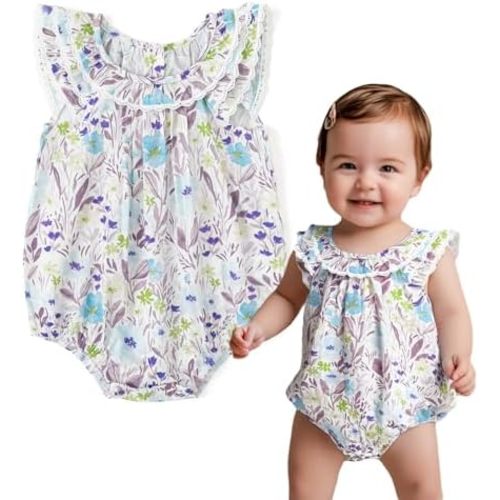 Simplee kids Baby Girls Summer Romper Onesie Infant Newborn Floral Ruffled Sleeveless Bodysuit