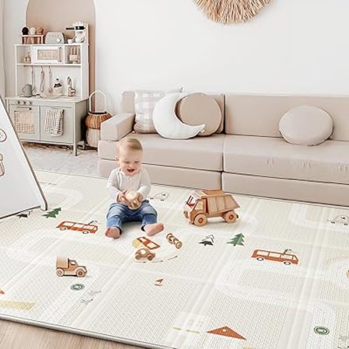 Baby Play Mat 50"*78" Foldable Foam Baby Play Mat for Floor Reversible Waterproof Playmats for Babies Boy and Toddlers Infants Edge Reinforcement Crawling Mat for Indoor&Outdoor&Travel