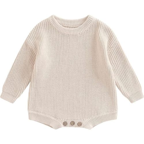 CEHEDDO Newborn Baby Boy Girl Fall Winter Clothes Chunky Knit Sweater Romper Solid Long Sleeve Onesie One Piece Bodysuit (GRAY, Newborn)