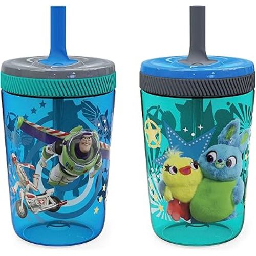 Zak Designs Kelso 15 oz Tumbler Set (Toy Story 4 - Woody & Buzz 2pc Set) Toddlers Cup Leak-Proof Screw-On Lid with Straw Made of Durable Plastic and Silicone, Perfect Bundle for Kids