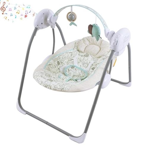 Baby Swing for Infant,Newborn Swing with Music,5 Speed Levels,Timing Setting,Soft Cushion,Foldable Infant Swing for Indoor Outdoor Use 0-9 Months