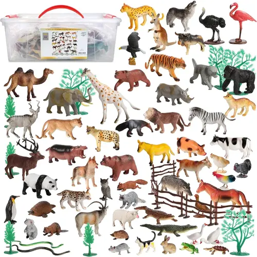 Migration 100 Piece Set of Animal Plastic Figures Playset, Includes Wild, Safari, Zoo, Jungle, Farm, Forest, Desert, Ocean Animals, Birds, Action Toy Figures Accessories and Container