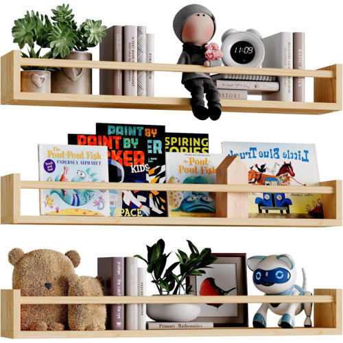Hokku Designs Floating Bookshelves Set of 3 - Solid Wood Wall Mounted Nursery Shelves for Baby Books, Toys & Decor Storage - Nursery Wall Decor | Wayfair