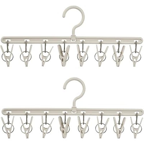 Clothes Hanger 2 Pack with 8 Clips,Clothes Drying Racks Windproof for Drying Socks Bras Underwears Baby Clothes, Hats Scarfs Towels Pants and Gloves Diaper