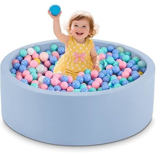 35.4" x 11.8" Foam Ball Pit for Toddlers, Baby Round Balls Pool for Babies 1-3, Kids Play Ball Pits for Boys and Girls, Balls Not Included, Lightblue