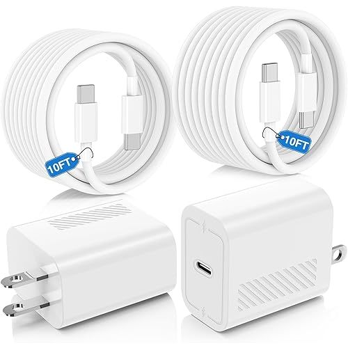 45W USB C Fast Charger for iPhone 17/ Air/16/15 Pro Max,2Pack 10FT Type C Charger Block & Cable, PD 3.0 Super Fast Charging for iPad Pro MacBook Air/Pro M1/M2, AirPods