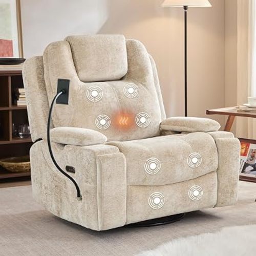 Oversized Power Rocker Recliner Chair, Swivel Glider Rocking Chair for Adults with Massage and Heat, Nursery Glider Recliner with Adjustable Headrest and Phone Stand