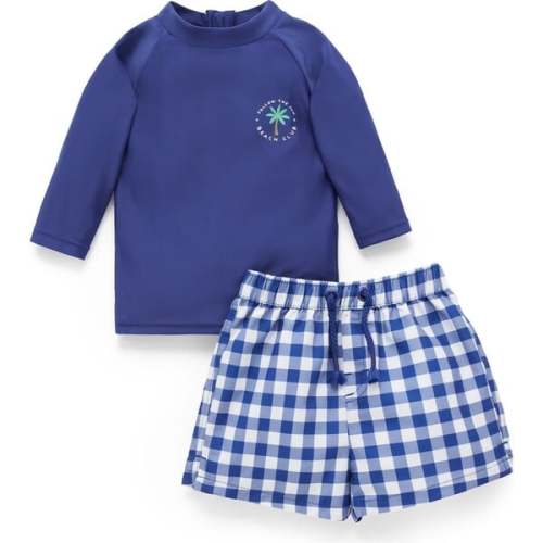 Board Short & Rash Guard Swim Set Marine Gingham - Purebaby | Maisonette
