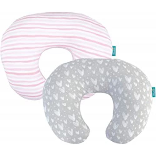 Biloban Nursing Pillow Cover 2 Pack Pink and Gray, Stretchy 100% Jersey Cotton Nursing Pillow Slipcovers for Moms Breastfeeding and Bottle Feeding Pillow, Large Zipper Ultra Soft Cover