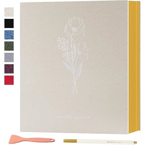 Lanpn Self Adhesive Photo Album Scrapbook 80 Pages, Linen Photos Albums DIY Sticky Magnetic Pages holds 4X6 7x5 A5 Picture for Family Wedding Birthday (Large-40 Sheets/80 Pages, Beige)