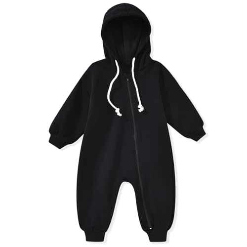 Unutiylo Unisex Baby Boys Girls Long Sleeve Infant Baby Zipper Hooded Jumpsuits Romper Loose Outfit Clothes