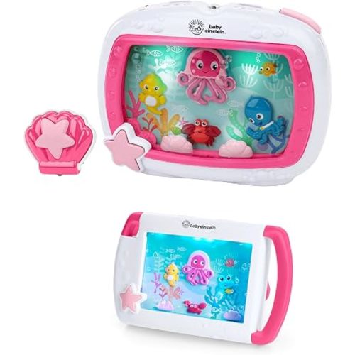 Baby Einstein 2-in-1 Sea Dreams Soother On-the-Go Gift Set, Musical Crib Toy Sound Machine and Portable Aquarium Toy, Ages Newborn and Up, Pink