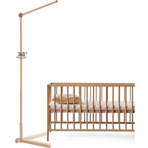 Floor-Standing Wooden Crib Mobile Arm 61 Inch | 360°Adjustable Movable Baby Mobile Hanger | Anti-Dumping Multifunction Arm for Crib | Adjustable Height Floor-Standing Nursery Decor