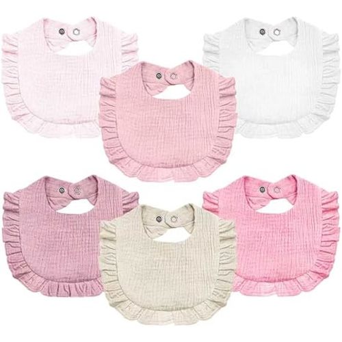 Baby Muslin Bibs,6 Pcs Drool Bandana Bibs for Baby Girl Drooling and Teething,Soft and Absorbent Cotton for Newborn
