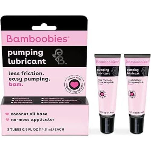 Bamboobies Women's Breast Pump Lubricant and Nipple Cream, Coconut Oil Base, Cream for Breastfeeding, 0.5 Oz Tube, Made in the USA (2 Tubes)