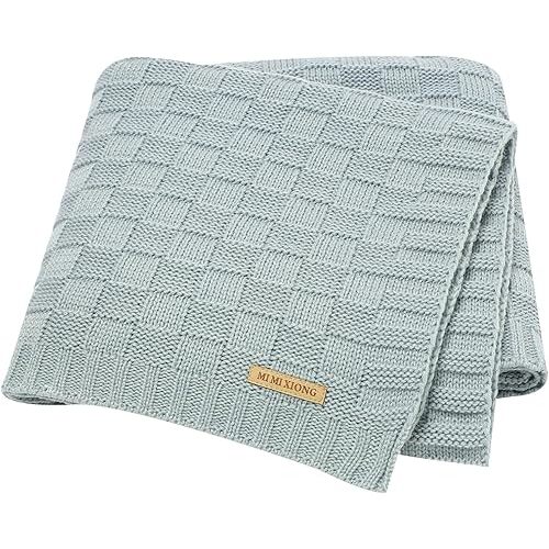 LAWKUL Baby Blanket Blue Newborn Babe Blankets Cable Knitted Soft Receiving Swaddle Cuddle Toddler Boy Girl Stroller 40"x30"