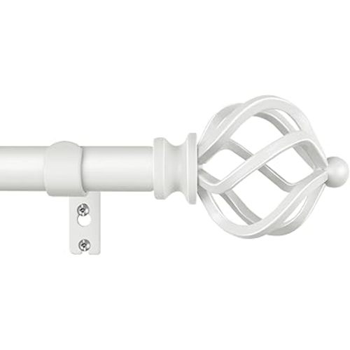 KAMANINA White Curtain Rod 32 to 58 Inch(2.6-4.8ft), Adjustable Curtain Rods for Windows 28 to 48 Inch, 3/4 Inch Splicing Drapery Rods with Twisted Cage Finial
