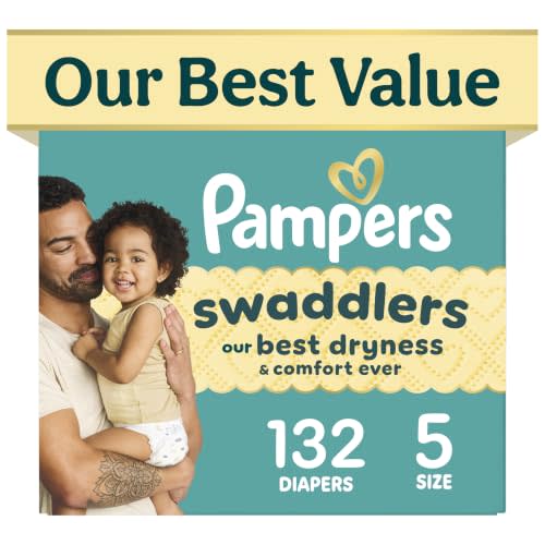 Pampers Swaddlers Diapers, Size 5 (20-37 lbs), 132 Count, Fragrance Free, Hypoallergenic, Absorbent, Pediatrician Recommended, Skin Safe