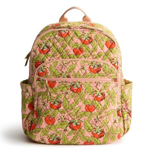 Vera Bradley Women's Bancroft Backpack-Premium Cotton Bookbag, Tomato Vines, One Size