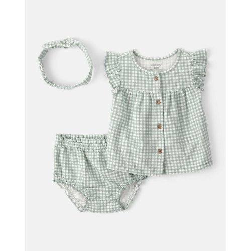 Baby Girl 3-Piece Gingham Top & Short Set - Green | Carter's
