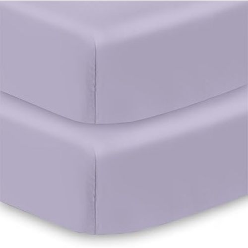 BreathableBaby Cotton Percale Fitted Sheet, for 52" x 28"/132 x 71 cm Crib & Toddler Bed Mattress, Purple (2-Pack)