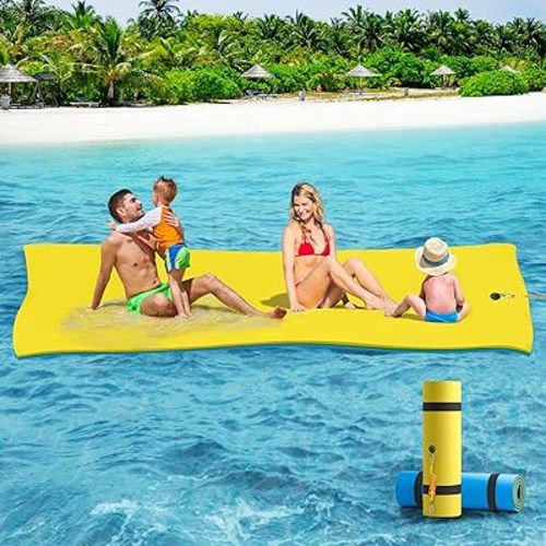 CTSC Lily Pad Floating Mat - Floating Water Mat - 9 x 4 Ft Floating Mat for Lake, 3-Layer Tear-Resistant XPE Foam with a 16.4' Elastic Bungee Tether for Lake, Beach, Ocean, Pool