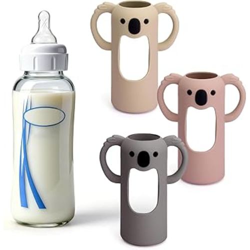 Mity rain 3 Pack Silicone Sleeves for Dr. Brown's Glass Bottles 8 OZ - Anti Breakage Baby Bottle Holder, Compatible with Dr. Brown's Glass Bottles for Babies with Handle